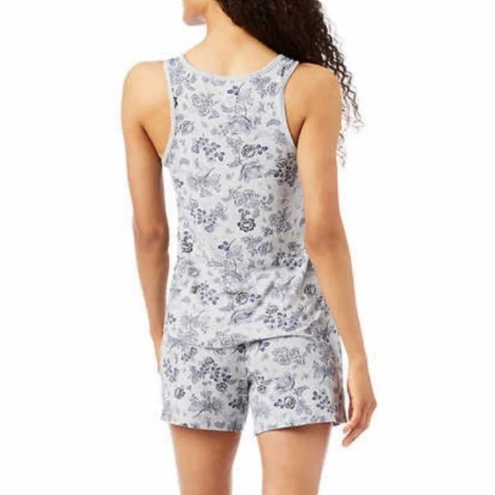 Lucky Brand Floral Tee Tank Shorts Pants Pajama 4 Piece Set Blue Grey XL